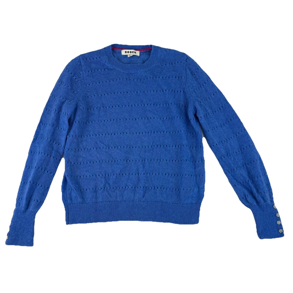 Boden Flyffy Mohair Wool Blend Crewneck Sweater Womens Medium Textured Blue knit